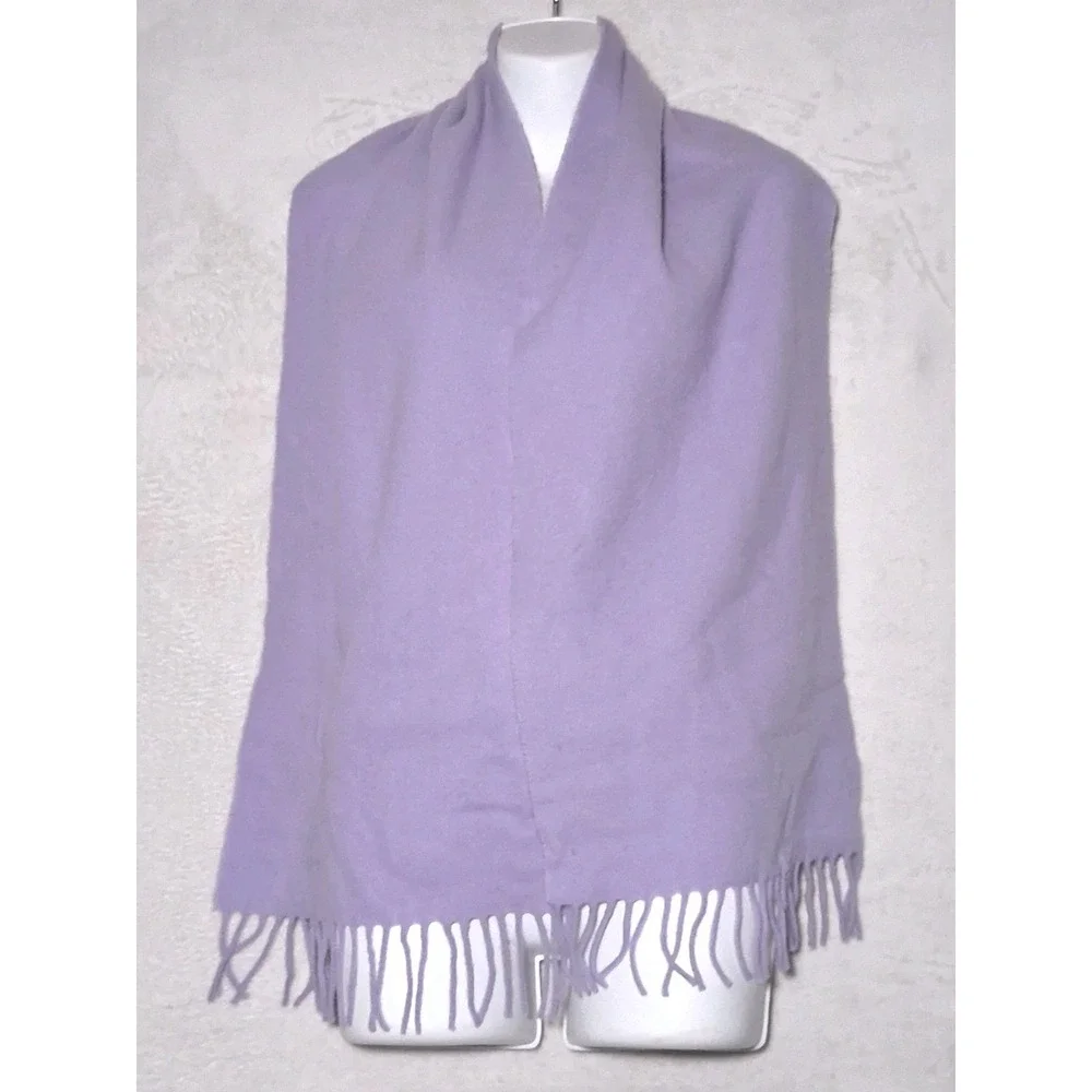 Pure New Wool Scarf OS Lavender 100% Lambswool Fringe Warm VTG Quiet Luxury